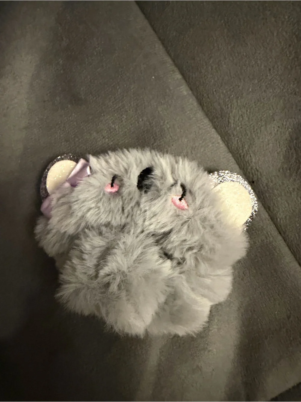 2 Pack - bear glitter bow scrunchie & lavender color furry soft stretchy scrunch